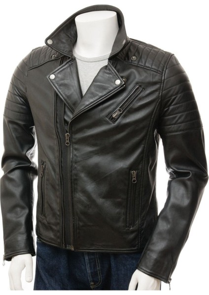 Hakiki Deri Siyah Erkek Deri Biker Ceket: Buckerell fiyatları