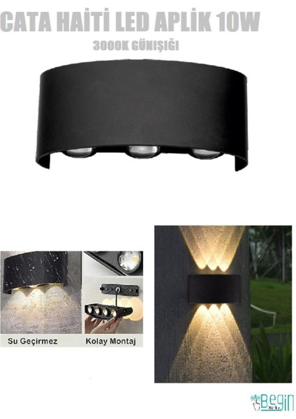 10W LED Aplik Günışığı 3000K IP65 Siyah, Enerji Tasarruflu ve Şık Tasarım