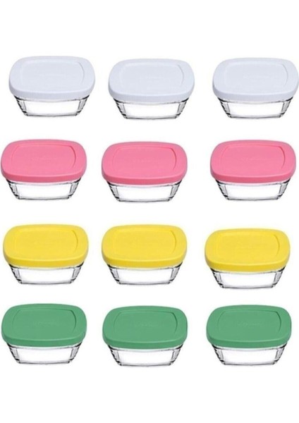 12'li 310CC Silikon Kapaklı Cam Saklama Kabı Seti, Beyaz, Pratik ve Şık Saklama Çözümü