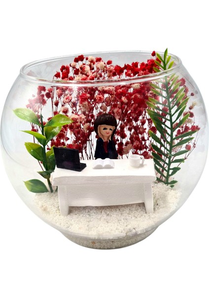 Teraryum Akvaryum Cam Fanus İş Tebriği Yeni İşinde Başarılar Arkadaşa Hediye Sevgiliye Hediye Esmer Bayan fiyatları