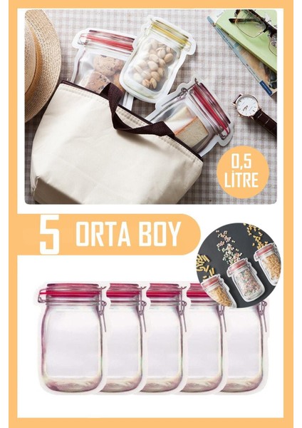 Kavanoz Görünümlü Saklama Poşeti Setleri, Kilitli ve Çıtçıtlı, Buzdolabı Için Güvenli