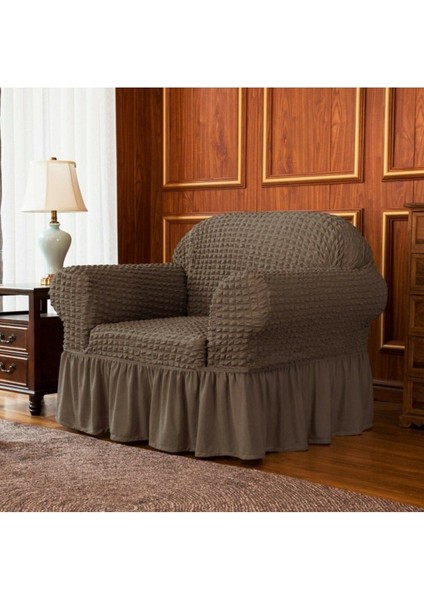 Kahverengi Tek Kişilik Koltuk Kılıfı, Lastikli, Esnek ve Şık Tasarım