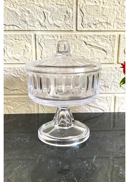 Turuncu Ayaklı Cam Pupa Kurabiyelik ve Şekerlik Sunumluk 14X16,5 cm