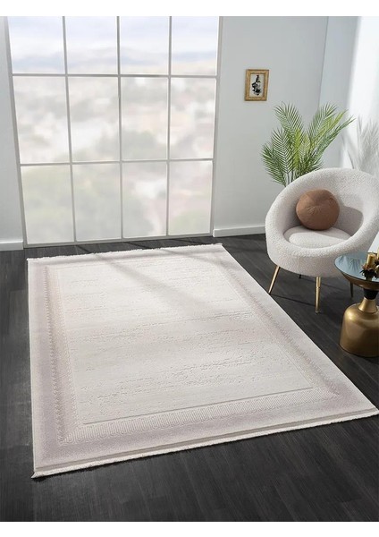 Truva TV012A Bej Halı Kenar Çerçeveli Kalın Akrilik Tozuaz Modern Salon Halısı Yatak Odası Koridor modelleri