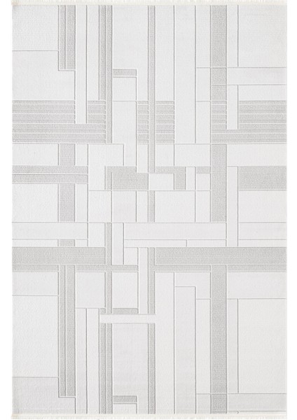 Jade JD010G Gri Halı Modern Geometrik Desenli Triko Akrilik Pamuk Tabanlı Kaymaz Salon Mutfak Halısı