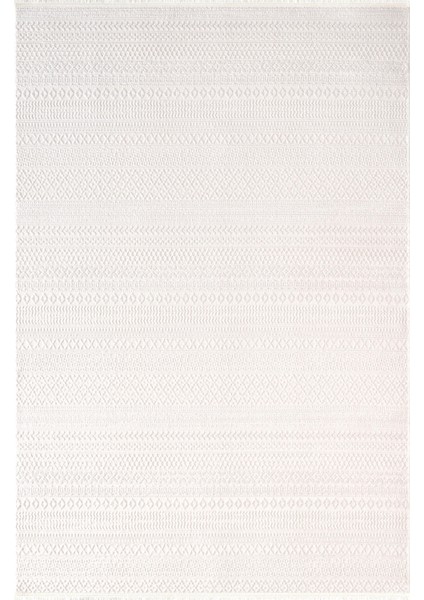 Jade JD015W Beyaz Halı Iskandinav Desen Triko Akrilik Pamuk Tabanlı Kaymaz Salon Yatak Odası Halı