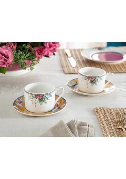 2'li Protea Bone China Çay Fincanı Takımı, 220 Ml, Hardal ve Sarı Renkli.