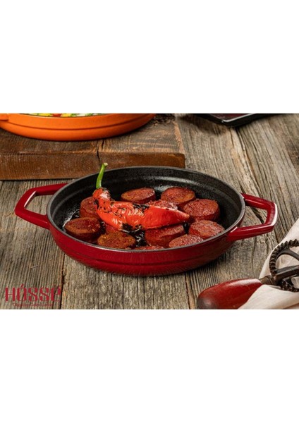 Kırmızı 22CM Çift Kulplu Döküm Sahan Tava, Dayanıklı ve Şık Mutfak Gereci fiyatları