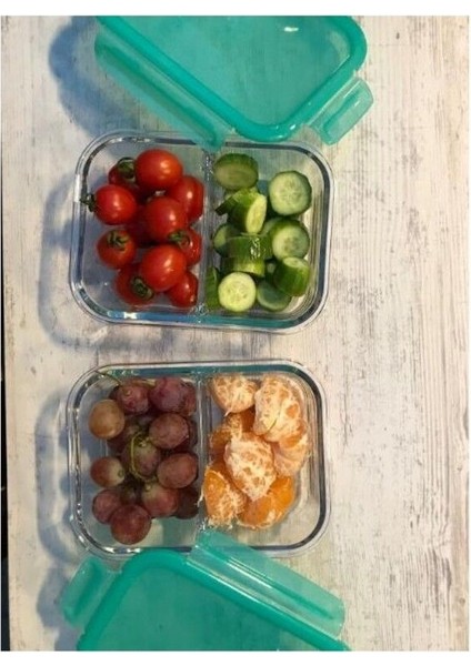 Iki Adet 600 cc Vakumlu Kapaklı 2 Bölmeli Saklama Kabı, Yeşil Renk modelleri