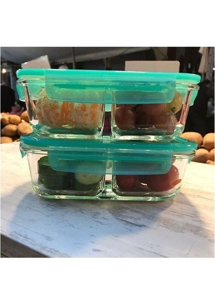 Iki Adet 600 cc Vakumlu Kapaklı 2 Bölmeli Saklama Kabı, Yeşil Renk fırsatları
