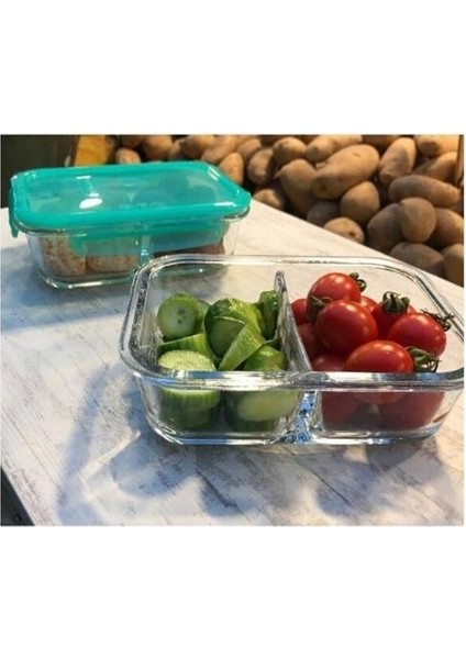 Iki Adet 600 cc Vakumlu Kapaklı 2 Bölmeli Saklama Kabı, Yeşil Renk indirimleri