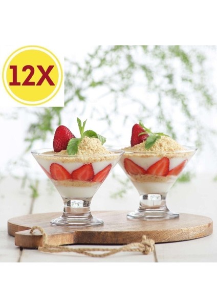 Cam Ayaklı Tatlı Kabı 165CC, 12'li Set, Şık ve Kullanışlı.