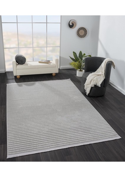 Sümer SM008G Gri Antrasit Çizgi Desen Halı Dekoratif Modern Tozuyok Antialerjik Salon Halısı Koridor modelleri