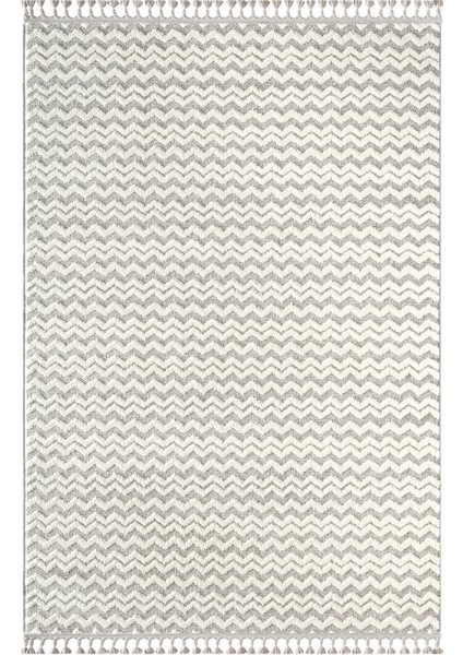 Wool WL011A Gri Beyaz Modern Desen Kabartmalı Doku Pamuk Tabanlı Kaymaz Halı