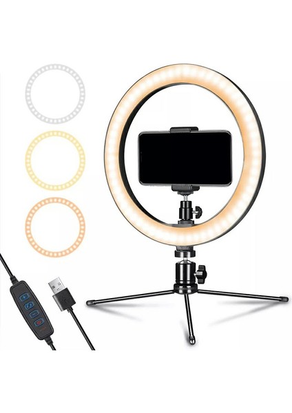 Masa Üstü 26 cm Sosyal Medya Canlı Yayın Işığı 3 Renk Ayarlanabilir Işık Şiddeti Telefon Tutucu Işık
