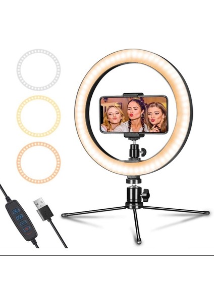 Masa Üstü 26 cm Sosyal Medya Canlı Yayın Işığı 3 Renk Ayarlanabilir Işık Şiddeti Telefon Tutucu Işık fiyatları