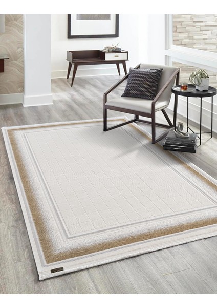 Truva TV032S Krem Rengi Halı Gold Geometrik Detaylı Akrilik Yumuşak Salon Oturma Odası Halısı fiyatları