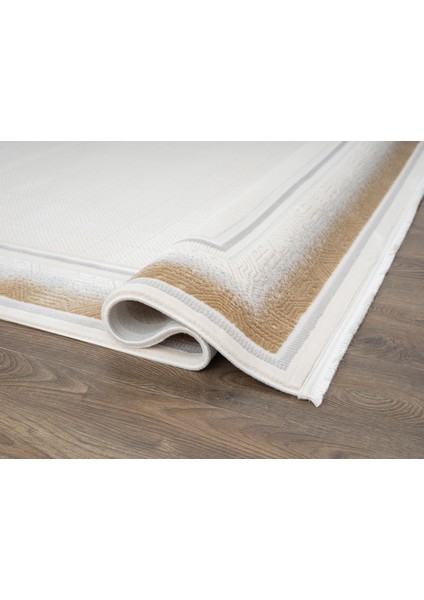 Truva TV032S Krem Rengi Halı Gold Geometrik Detaylı Akrilik Yumuşak Salon Oturma Odası Halısı modelleri