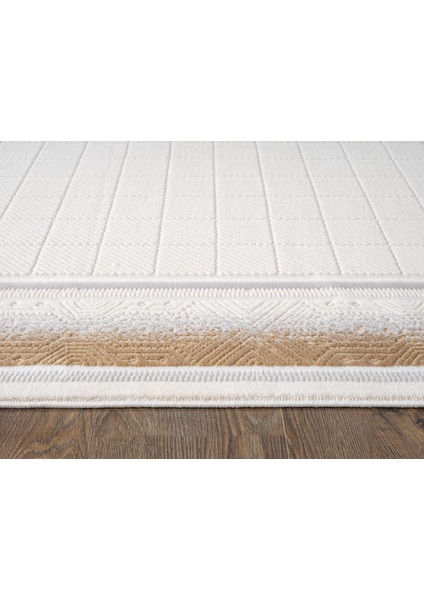 Truva TV032S Krem Rengi Halı Gold Geometrik Detaylı Akrilik Yumuşak Salon Oturma Odası Halısı fırsatları