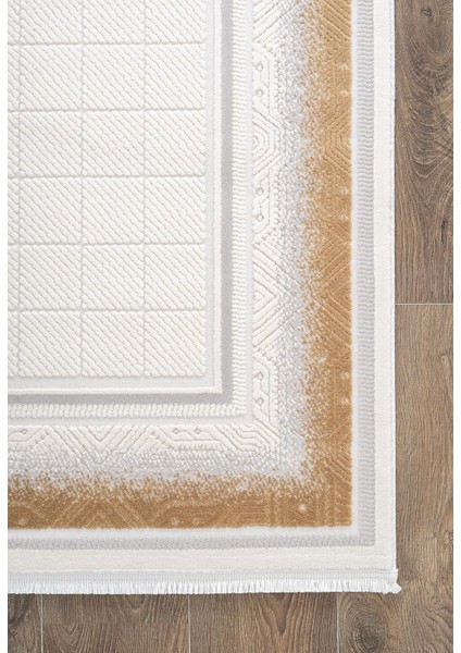 Truva TV032S Krem Rengi Halı Gold Geometrik Detaylı Akrilik Yumuşak Salon Oturma Odası Halısı indirimleri
