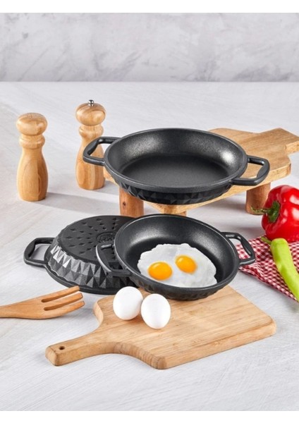 3'lü Döküm Sahan Seti, Gri, Dayanıklı ve Şık Kullanım Için Ideal