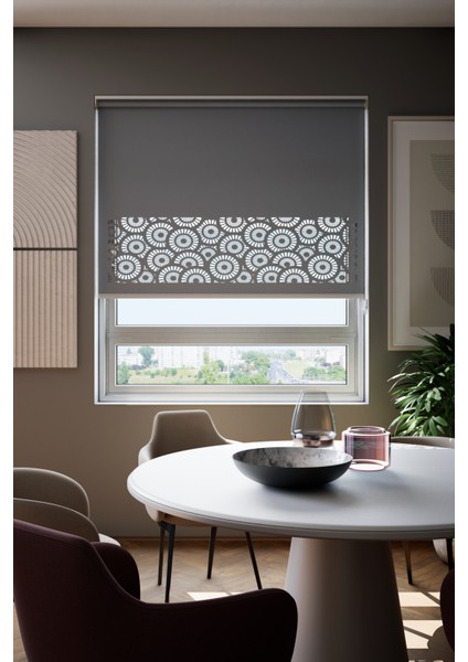 Lazer Kesim Mat Stor Perde, Lazer Kesimli Modern Serisi, M-201004 Antrasit Renk