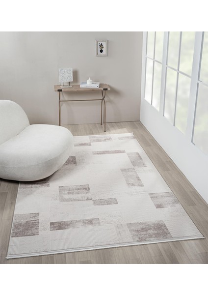 Truva TV035K Krem Rengi Halı Bej Geometrik Detaylı Akrilik Yumuşak Modern Salon Halısı modelleri