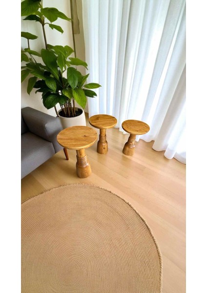 Masif Ahşap 3’lü Zigon Sehpa – Tik Renk Doğal Mantar Yan Sehpa Takımı fiyatları