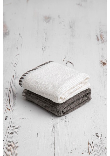 Yumuşak Pamuklu Çift Havlu, Krem-Antrasit, 50X70 Cm, Şık ve Kullanışlı Ürün.