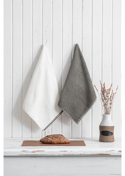 Yumuşak Pamuklu Çift Havlu, Krem-Antrasit, 50X70 Cm, Şık ve Kullanışlı Ürün. indirimleri