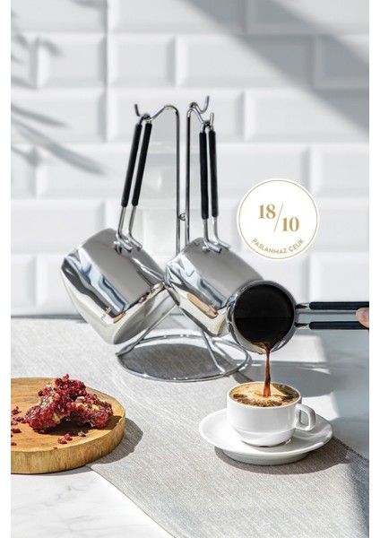 Şık 4 Parça Paslanmaz Çelik Cezve Seti, Dayanıklı ve Modern Tasarım