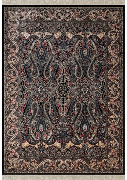 Diamente DM001R Bej Siyah Çerçeveli Klasik Desen 100?TARAK Bambu Viskon Renkli Halı Ipek Serisi