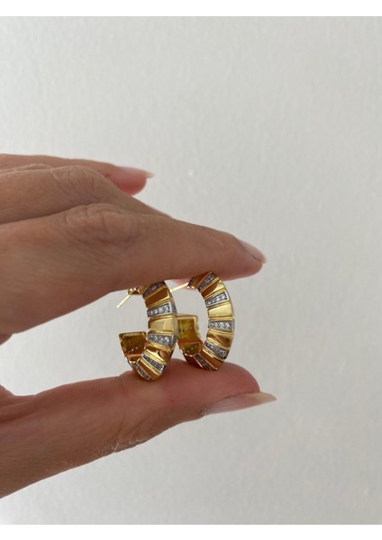Özel Tasarım Zirkon Taşlı Şerit Yarım Gold Halka Küpe fiyatları