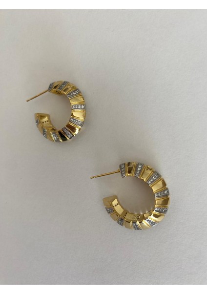 Özel Tasarım Zirkon Taşlı Şerit Yarım Gold Halka Küpe modelleri