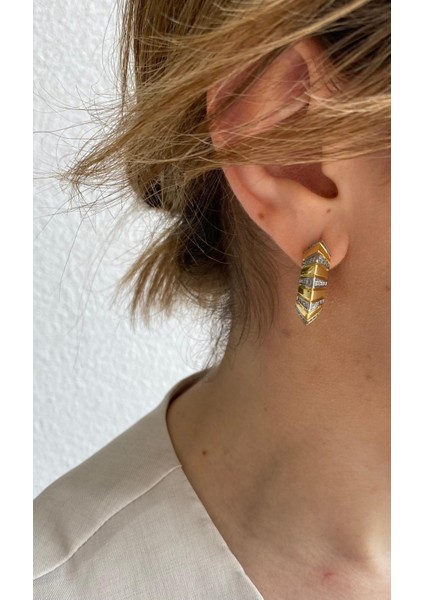 Özel Tasarım Zirkon Taşlı Şerit Yarım Gold Halka Küpe