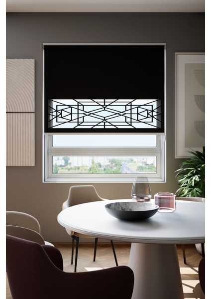 Lazer Kesim Mat Stor Perde, Lazer Kesimli Klasik Serisi, C-9008 Siyah Renk