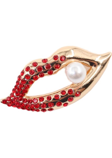 Incili Gold Lips Broş. Yaka Iğnesi Dudaklı Broş. Taşlı Tasarım Dudak Broş. Kadın Broş. Dudak Broş. fiyatları