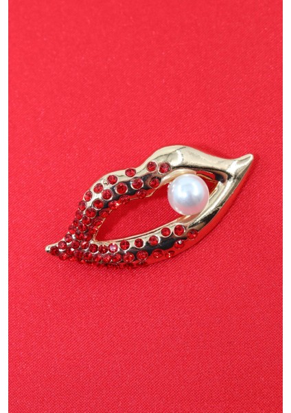 Incili Gold Lips Broş. Yaka Iğnesi Dudaklı Broş. Taşlı Tasarım Dudak Broş. Kadın Broş. Dudak Broş. modelleri