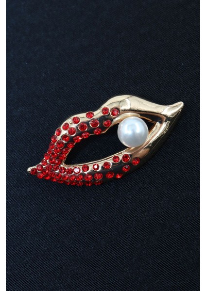 Incili Gold Lips Broş. Yaka Iğnesi Dudaklı Broş. Taşlı Tasarım Dudak Broş. Kadın Broş. Dudak Broş. fırsatları