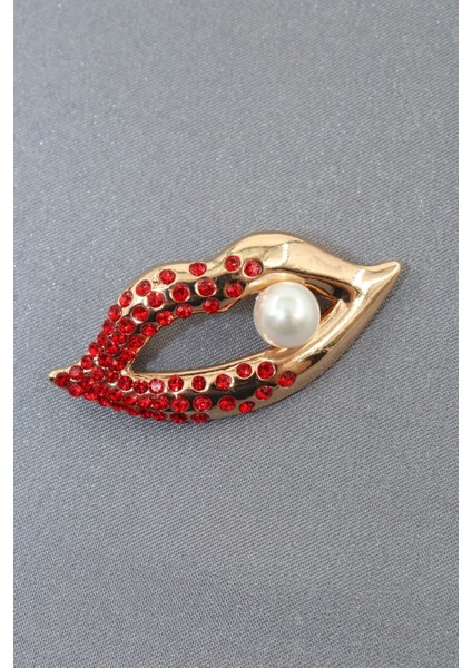 Incili Gold Lips Broş. Yaka Iğnesi Dudaklı Broş. Taşlı Tasarım Dudak Broş. Kadın Broş. Dudak Broş. indirimleri