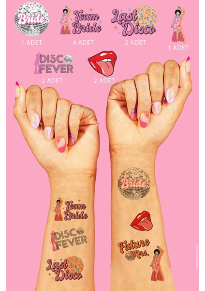 Disko Bride To Be Bekarlığa Veda Bride Dövme, Team Bride Dövme Paketi