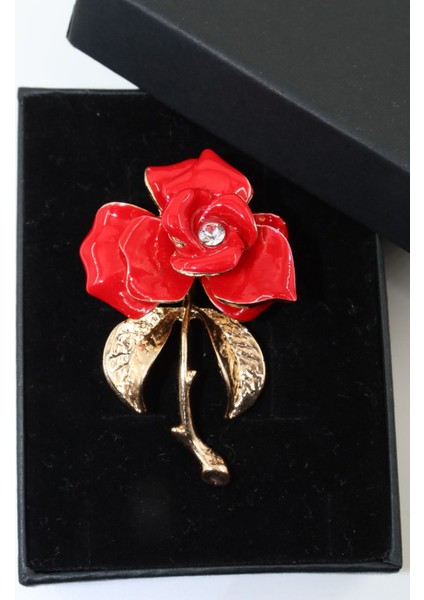 Kırmızı Gül Broş. Taşlı Broş. Gold Broş. Yaka Iğnesi Broş. Çiçek Broş. Gül Broş Erkek Kadın Broş. fiyatları