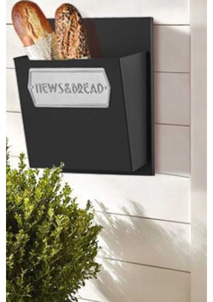 Asılan Metal Ekmek ve Gazetelik, Siyah, 37X27X17 cm