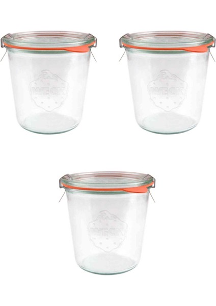 Turuncu Cam Saklama Kabı 580 ml Bardak Tipli 3'lü Paket
