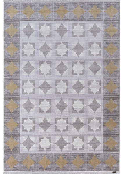 Trend TR008A Gri Halı Gold Detaylı Klasik Geometrik Desenli Akrilik Yumuşak Salon Halısı