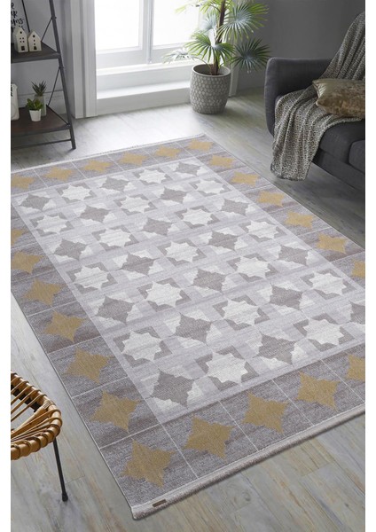 Trend TR008A Gri Halı Gold Detaylı Klasik Geometrik Desenli Akrilik Yumuşak Salon Halısı fiyatları