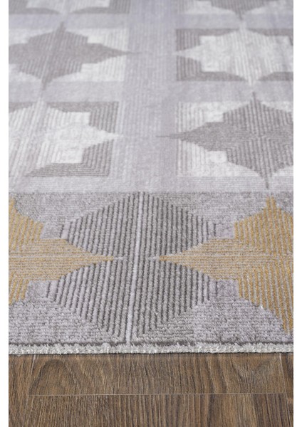 Trend TR008A Gri Halı Gold Detaylı Klasik Geometrik Desenli Akrilik Yumuşak Salon Halısı fırsatları
