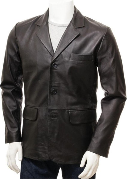 Hakiki Deri Siyah Erkek Deri Blazer: Leskovac