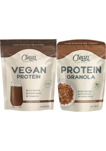 Vegan Protein 600 gr - Kahve - Protein Granola 300 gr - Çikolata Parçacıklı 2'li Set