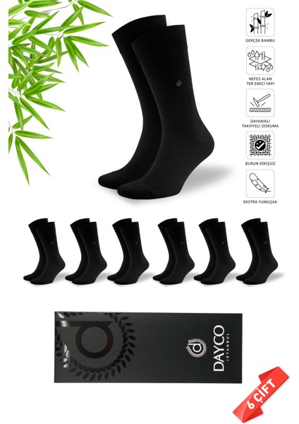 Siyah Renk Soket Yazlık Erkek Bambu Çorap 6'lı Set 38-40